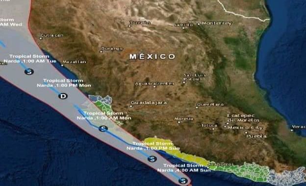 La Tormenta Tropical «Narda» se ubica esta mañana frente a las Costas de Zihuatanejo