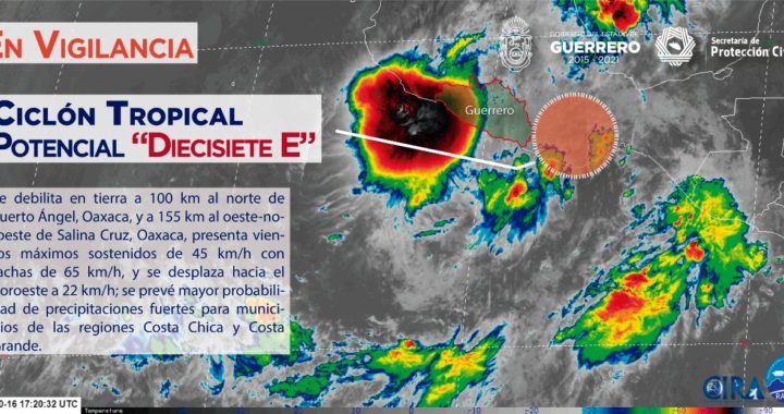 MANTIENE PROTECCIÓN CIVIL VIGILANCIA PERMANENTE SOBRE EL CICLÓN TROPICAL 17-E