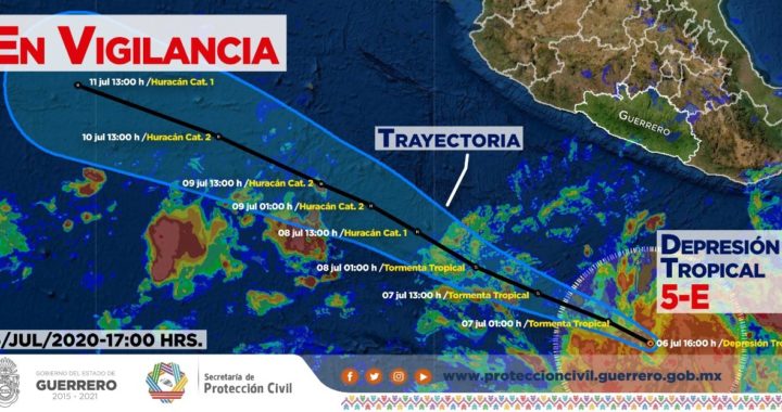 LLUVIAS PARA LOS PRÓXIMOS DÍAS EN GUERRERO A CAUSA DE LA ONDA TROPICAL NÚMERO 13 Y LA DEPRESIÓN TROPICAL 5-E