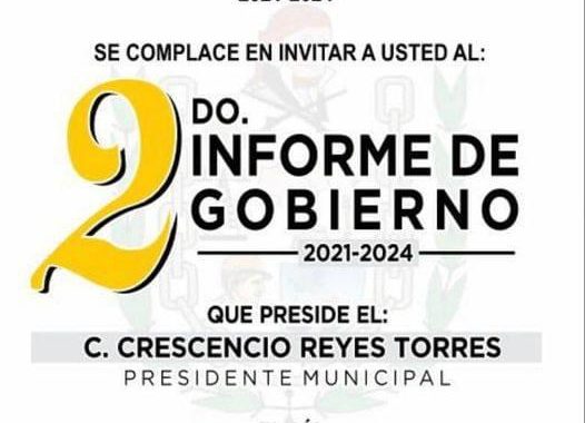 Crescencio Reyes Torres invita a segundo informe de Gobierno